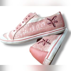 Designer Coach Sequin KLOE Starfish Printed Canvas Sneakers, Womens Size 10